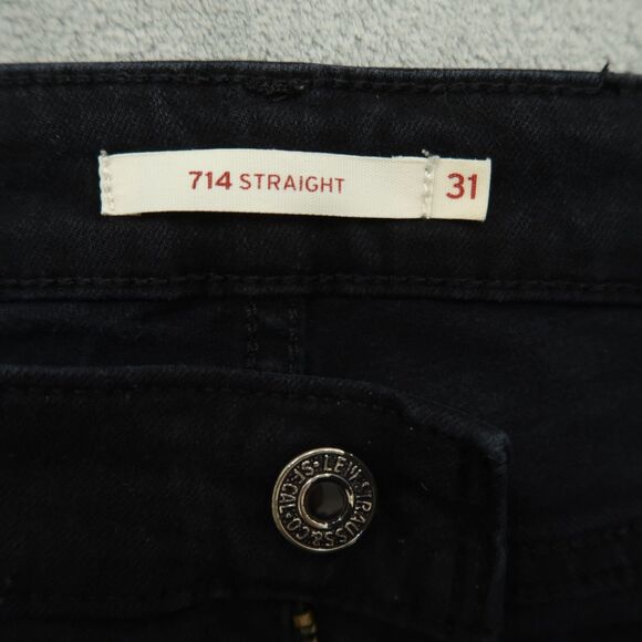 Levi's 714 Jeans Womens Size 31 Black Mid-Rise Straight Denim 30" Inseam Stretch - Picture 9 of 16